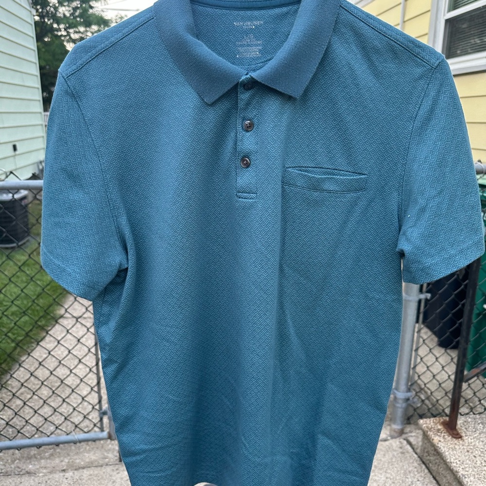 Van Heusen Men’s Polo Shirt Teal Textured Short Sleeve Size Large
